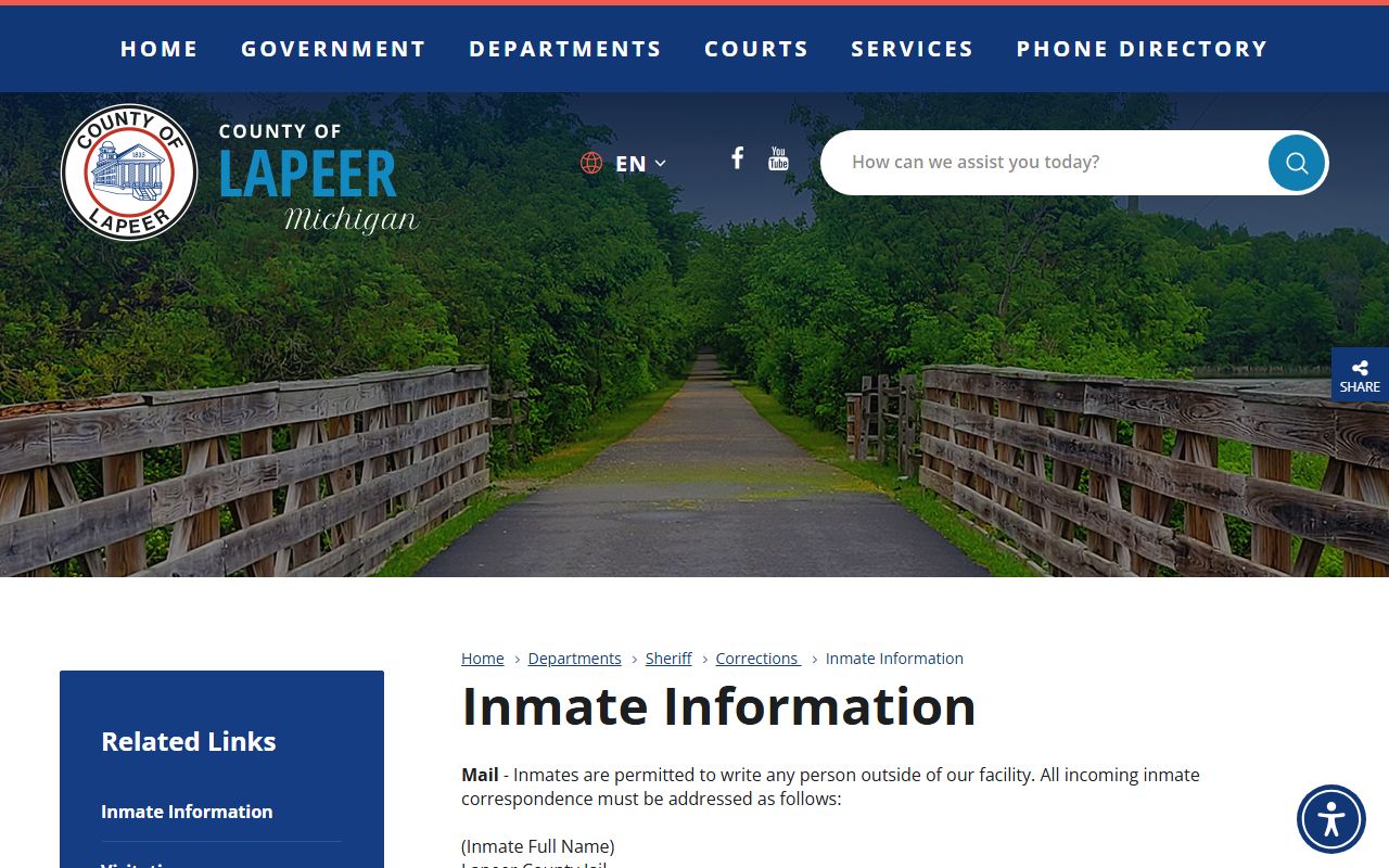 Lapeer County inmate records official jail inmate information page