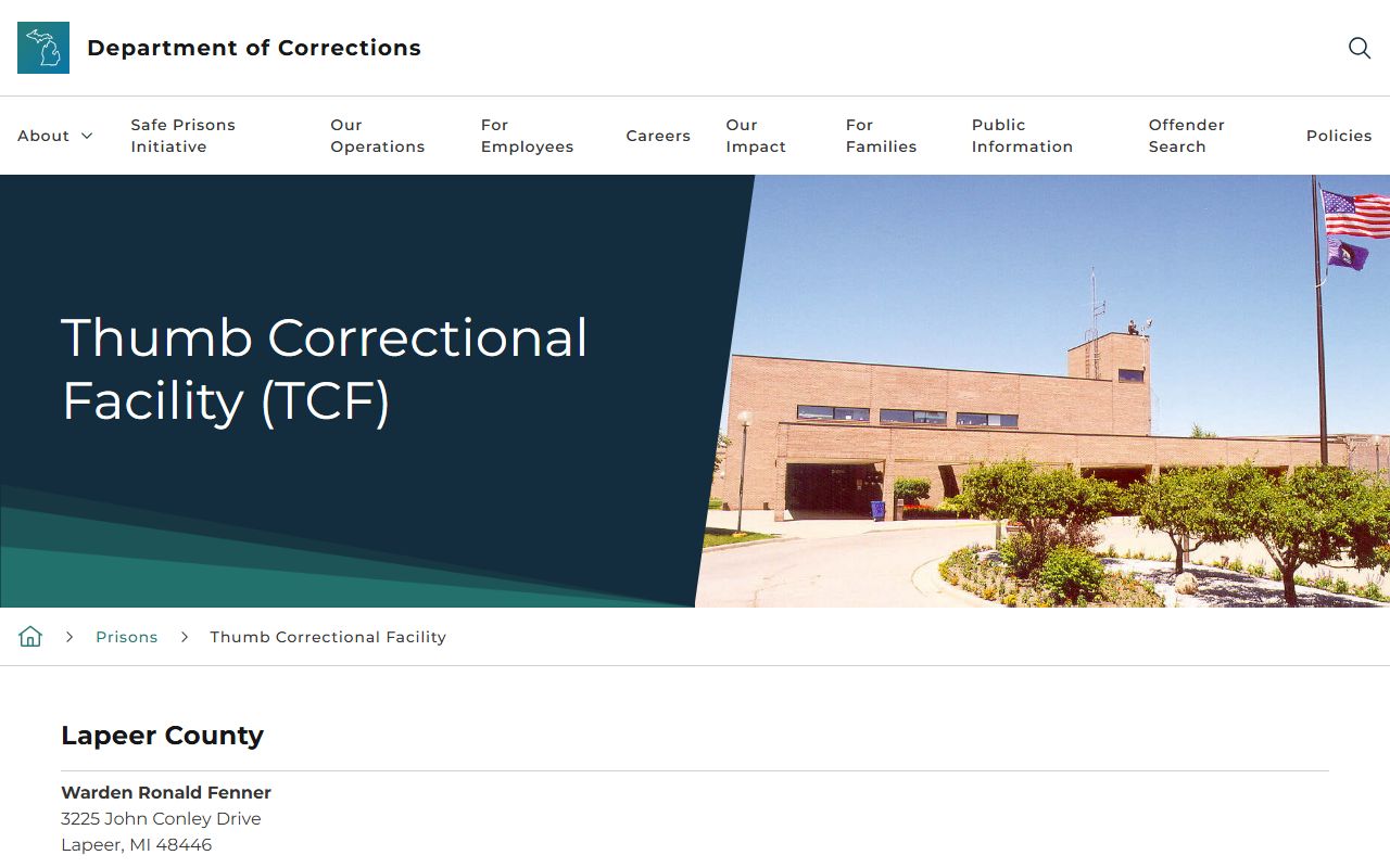 Thumb Correctional Facility MDOC inmate search and prison information page